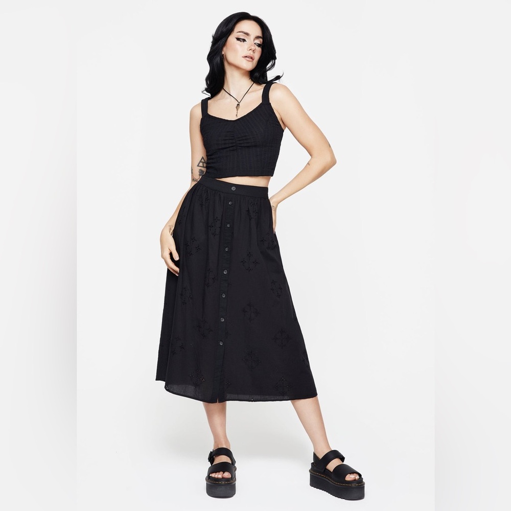 Disturbia Crux Broiderie Cotton Button Up Midi Skirt US 4 / UK 8
